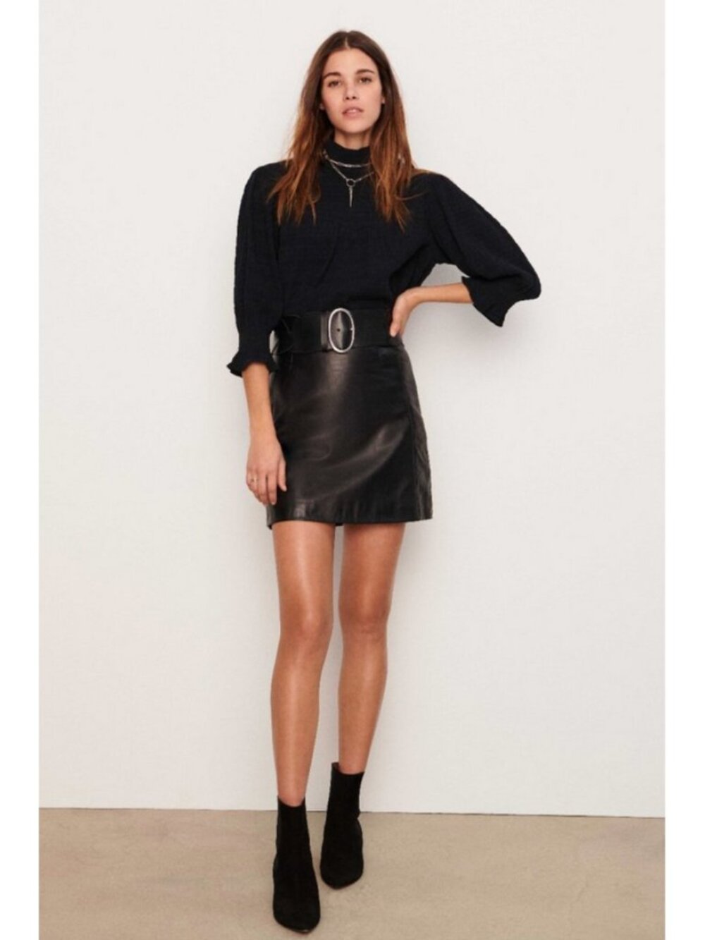 ba&sh Sz. 1(4) Noir 100% Lambskin Leather Hyael Mini Skirt
